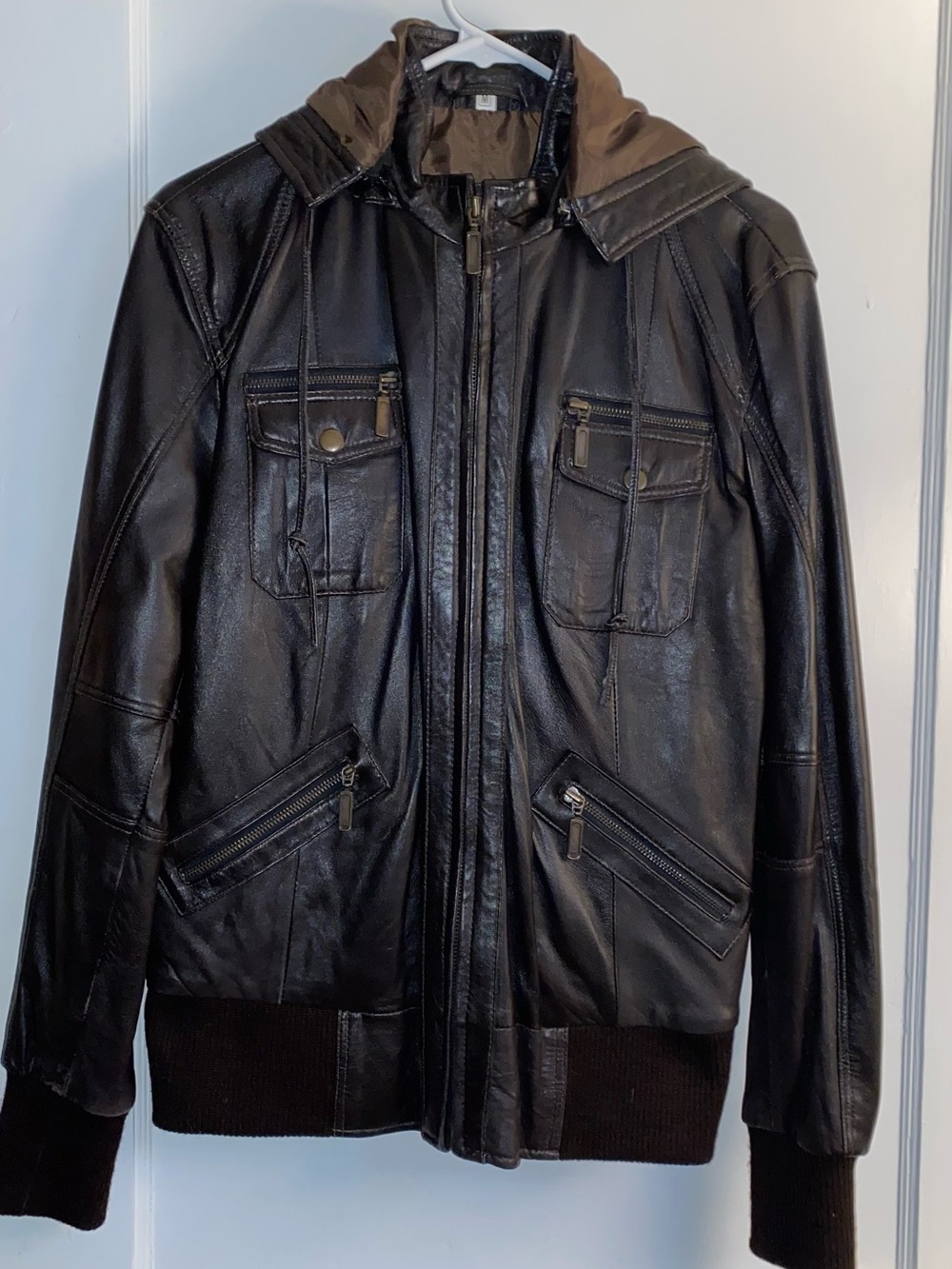 Black Leather Hooded Jacket (Removable) for Women - Stylish Urban Outerwear
